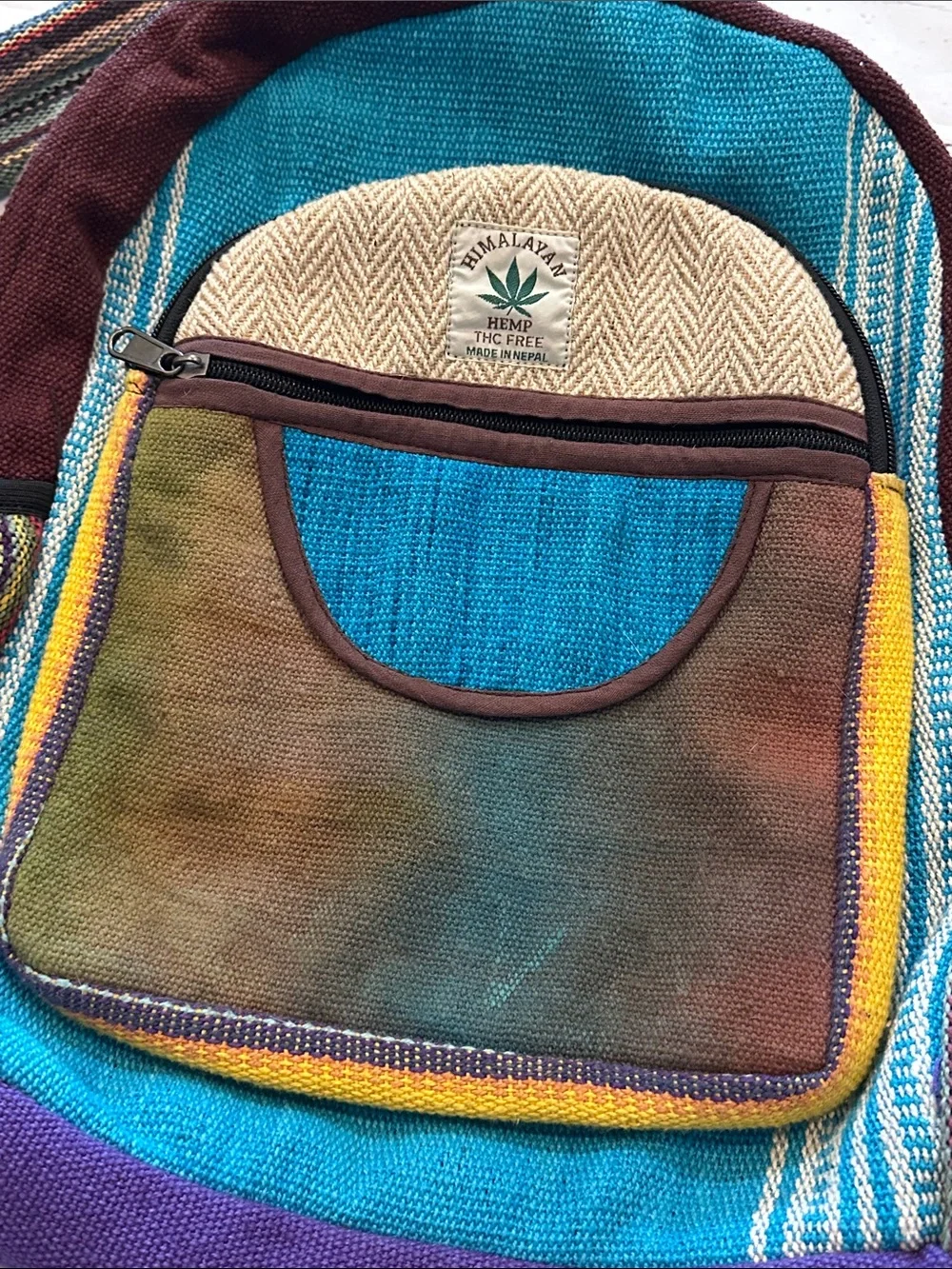 Himalayan Hemp Turquoise & Brown Woven Backpack